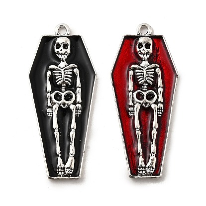 Подвески из сплава хэллоуина с эмалью, гроб со скелетом, античное серебро