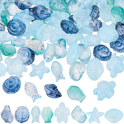 90Pcs 6 Styles Transparent Spray Paint Glass Beads, with 30Pcs 2 Styles Transparent Handmade Lampwork Beads