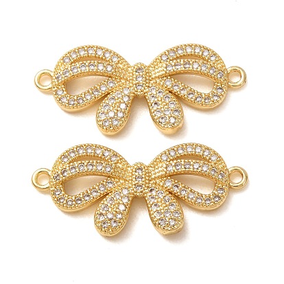 Breloques de connecteur en laiton micro pavé de zircone cubique transparente, liens bowknot, crémaillère plaquage, plaqué longue durée, sans cadmium et sans plomb