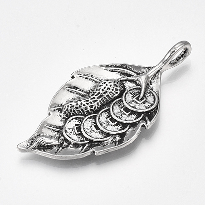 Tibetan Style Alloy Big Chinese Symbol Pendants, Leaf with Copperplate & Chinese Character