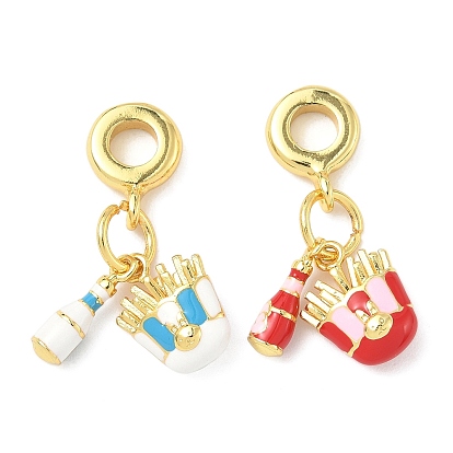 Латунные эмалированные европейские подвески с подвесками, подвески с большими отверстиями в виде картофеля фри и бутылки, стойки покрытие, золотые, долговечный, без кадмия и без свинца