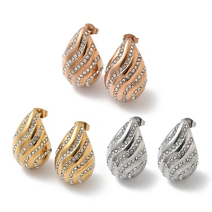 304 серьги-гвоздики-капли из нержавеющей стали, со стразами