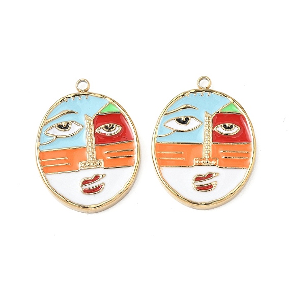 304 подвески из нержавеющей стали, овал с абстрактным лицом, с эмалью