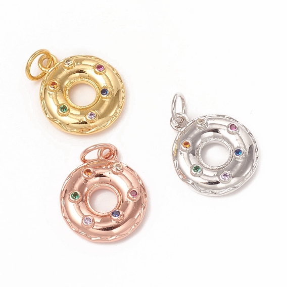 Латунные микро-паве красочные кубические циркониевые подвески, с прыжковых колец, долговечный, плавать кольцо