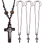 4 Collares colgantes con cuentas redondas de ojo de tigre natural, cuentas de hematita sintética y cruz de madera