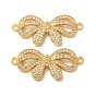 Brass Micro Pave Clear Cubic Zirconia Connector Charms, Bowknot Links, Rack Plating, Long-Lasting Plated, Cadmium Free & Lead Free