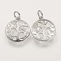 925 Sterling Silver Pendants, Flat Round with Tree of Life Tree
