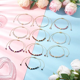 Браслеты из плетеных нейлоновых ниток в форме сердца из натуральных драгоценных камней круглой формы для женщин