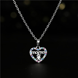 Fashionable Heart MAMA Boy Pendant Necklace with Micro Inlaid Zirconia Jewelry