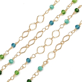 Латунные ромбозвенные цепи, со стеклом, долговечный, стойки покрытие, без свинца и без кадмия, несварные, ручной работы из бисера цепи