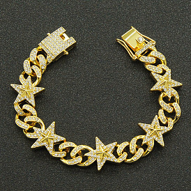 Мужские браслеты-цепочки из кубинского сплава с кристаллами и стразами, звезда