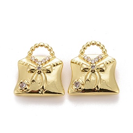 Brass Micro Pave Clear Cubic Zirconia Charms, Handbag