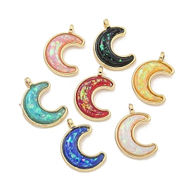 Translucent Resin Pendants, Rack Plating Brass Crescent Moon Charms with Gold Foil, Real 18K Gold Plated, Long-Lasting Plated, Cadmium Free & Lead Free