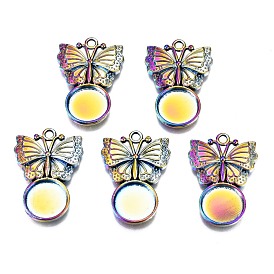 Alloy Pendants Cabochon Settings, Cadmium Free & Nickel Free & Lead Free, Flat Round with Butterfly