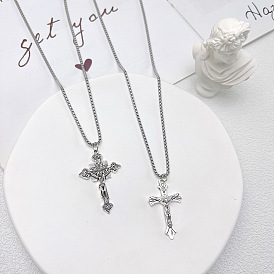 All-match bouncy personality men's national style cross necklace trendy men's hip-hop titanium steel sweater sweater chain