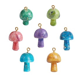 7 pcs 7 couleurs pendentifs en quartz naturel, avec boucles en alliage plaqué or clair et opale naturelle, teints et chauffée, charme de champignon