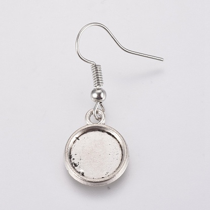 Boucle d'oreille en alliage crochets, avec des réglages de cabochon de fer, plat rond