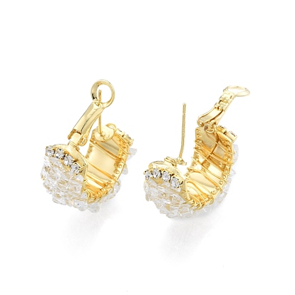Crystal Rhinestone Thick Hoop Earrings, Brass Wire Wrap Jewelry for Women