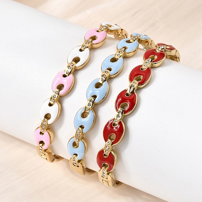 304 Браслеты из нержавеющей стали с эмалированным покрытием и шарнирным креплением, браслеты из кофейных зерен для женщин, со стразами, реальный 18 k позолоченный, ионное покрытие (ip), долговечный