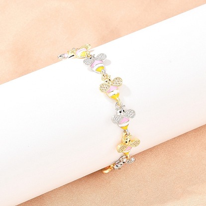 Браслеты-цепочки из латуни с микропаве из прозрачных кубических цирконий для женщин, с эмалью, долговечный