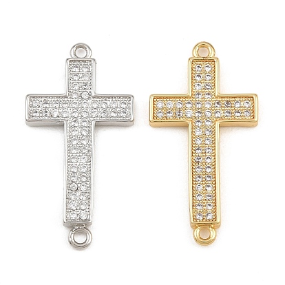 Brass Micro Pave Clear Cubic Zirconia Connector Charms, Cross Links, Cadmium Free & Lead Free