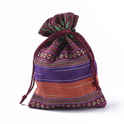 Этнический стиль хлопка упаковка сумки, шнурок сумки, со случайным цветным шнуром, прямоугольные
