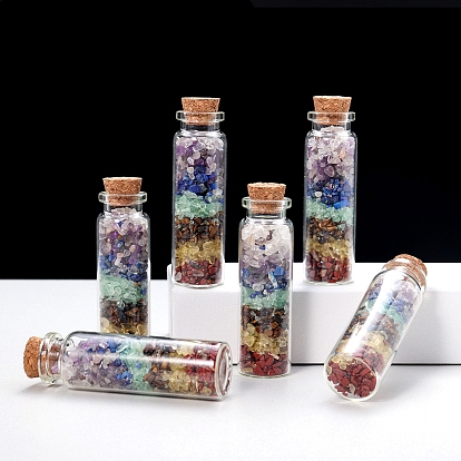 Transparent Glass Wishing Bottle Decoration, with Chakra Natural Gemstone Drift Chips inside, for Home Desktop Decor