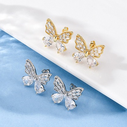 Серьги-гвоздики из латунного микро-паве, бабочка, без кадмия и без свинца, стойки покрытие, долговечный