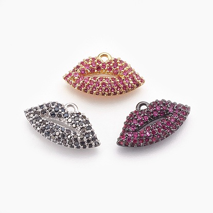 Brass Micro Pave Cubic Zirconia Charms, Lip