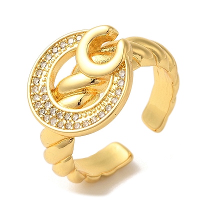 Открытые манжеты с плоскими круглыми циркониями, кольцо из латуни для женщин, без свинца и без кадмия