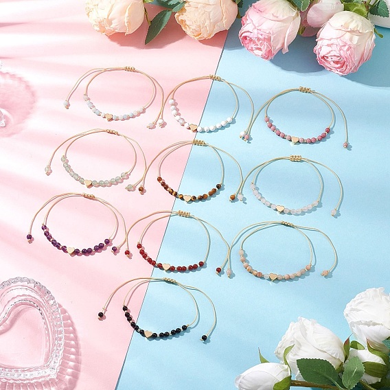 Браслеты из плетеных нейлоновых ниток в форме сердца из натуральных драгоценных камней круглой формы для женщин