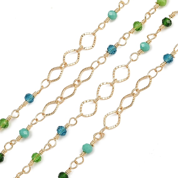 Латунные ромбозвенные цепи, со стеклом, долговечный, стойки покрытие, без свинца и без кадмия, несварные, ручной работы из бисера цепи