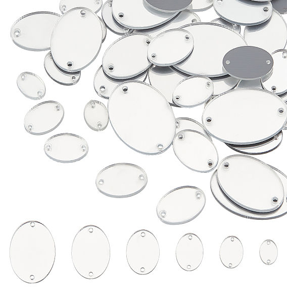 56Pcs 6 Style Acrylic Sew on Rhinestone, Acrylic Mirror, Two Holes, Garments Accessories, Oval