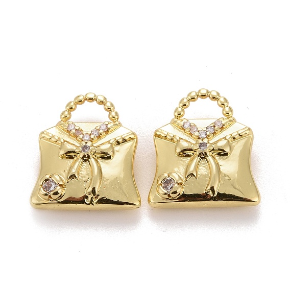 Brass Micro Pave Clear Cubic Zirconia Charms, Handbag