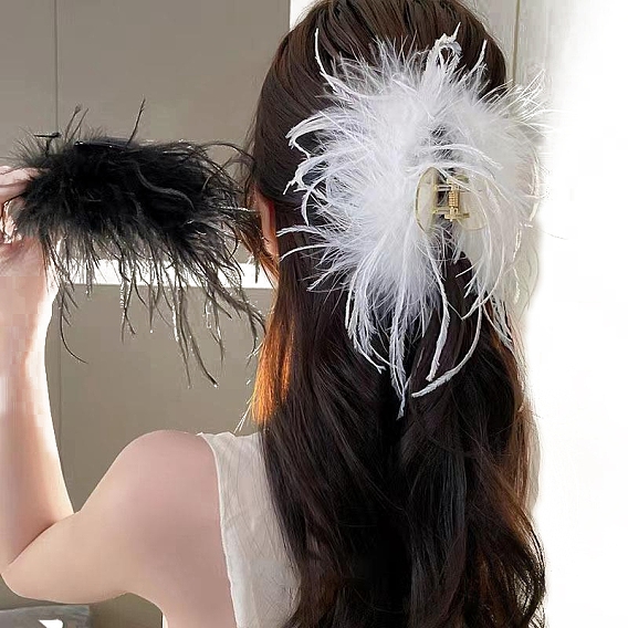 Заколки для волос из перьев страуса, женские заколки для густых волос