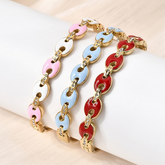 304 Браслеты из нержавеющей стали с эмалированным покрытием и шарнирным креплением, браслеты из кофейных зерен для женщин, со стразами, реальный 18 k позолоченный, ионное покрытие (ip), долговечный