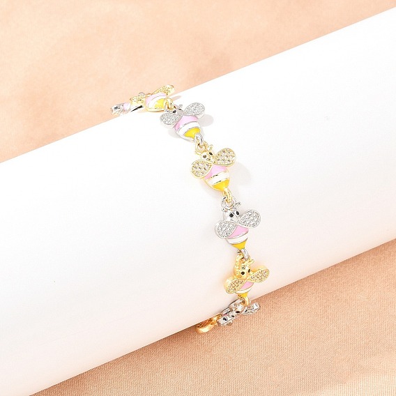 Браслеты-цепочки из латуни с микропаве из прозрачных кубических цирконий для женщин, с эмалью, долговечный