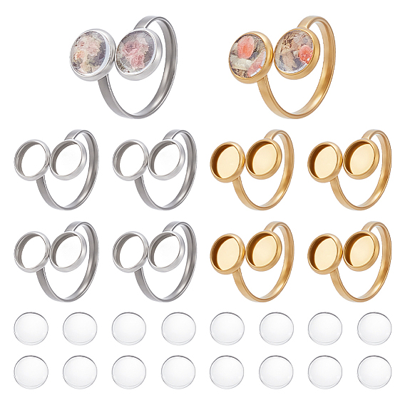 Набор для самостоятельного изготовления пустого куполообразного манжетного кольца, в том числе 304 безель из нержавеющей стали с кольцом для манжеты, Кабошоны из стекла