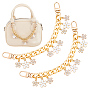 2Pcs Alloy Enamel White Flower Pendant Aluminum Curb Chain Bag Decorative Chains, with Swivel Clasps