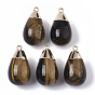 Top Golden Plated Natural Gemstones Pendants, with Iron Loop, Teardrop