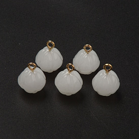 Glass Charms, Imitation Jade, with Light Gold Plated Brass Loop, Bud