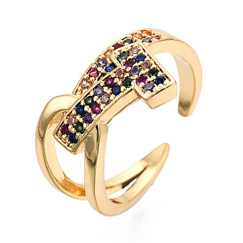 Кубический цирконий буквица t открытое кольцо-манжета, массивное женское кольцо с узлом из настоящей позолоченной латуни 18k, без никеля 