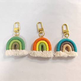 Cotton Macrame Rainbow Keychain, with Alloy Swivel Snap Hook Clasps