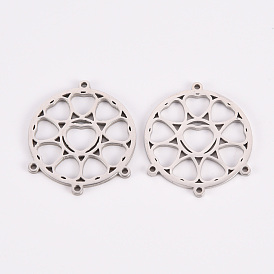 304 Stainless Steel Chandelier Component Links, Laser Cut, Flat Round with Heart