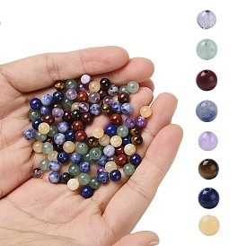 100Pcs 7 Style Natural Mixed Gemstone Beads, Round