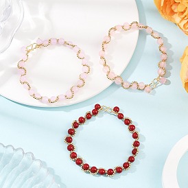 3шт. 3 цвета, окрашенные распылением, имитация нефрита, круглые браслеты из бисера для женщин, С латунными круглыми бусами