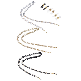 3шт 3 цвета цепочки для очков, шейный ремешок для очков, с окрашенными распылением пластмассовыми и алюминиевыми цепями ccb, 304 застежки-лобстеры из нержавеющей стали и концы резиновых петель