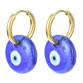 Pendientes de aro colgantes de mal de ojo de murano azul, 304 joyería de acero inoxidable