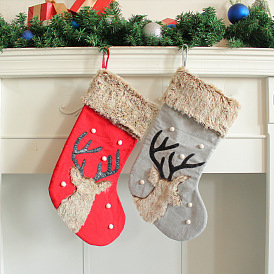 Hong Kong Love Christmas Decoration Supplies Cute Deer Head Socks Plush Candy Socks Christmas Tree Pendant Gift Bag