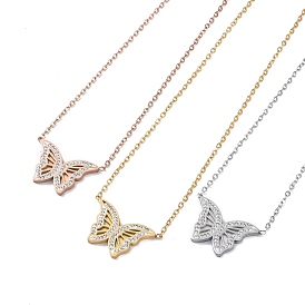 Ion Plating(IP) 304 Stainless Steel Cable Chain Necklaces, Polymer Clay Rhinestone Butterfly Pendant Necklaces for Women
